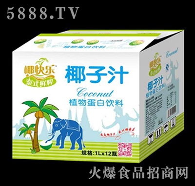 椰快樂(lè)泰式鮮榨椰子汁植物蛋白飲料1LX12瓶