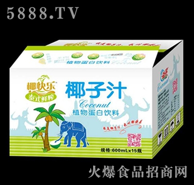 椰快樂(lè)泰式鮮榨椰子汁植物蛋白飲料600mlX15瓶