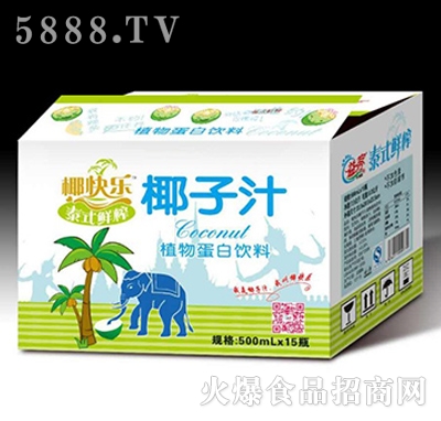 椰快樂(lè)泰式鮮榨椰子汁植物蛋白飲料500mlX15瓶