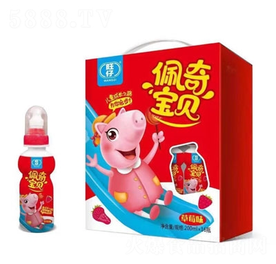 旺仔佩奇寶貝兒童乳味飲料草莓味200mlX16瓶