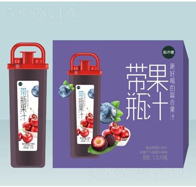 粒汁健帶瓶果汁復(fù)合果蔬汁車?yán)遄铀{莓楊梅1.5L×6瓶