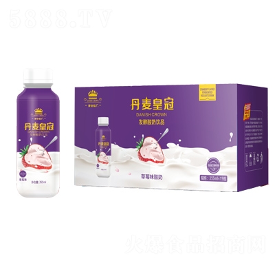 仟分牧廠丹麥皇冠草莓味發(fā)酵酸奶飲品355毫升箱裝