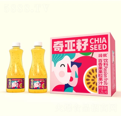 國傲奇亞籽百香果果粒果汁飲料1.25LX6瓶