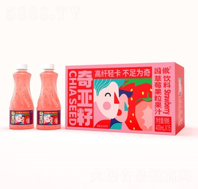 國傲奇亞籽草莓果粒果汁飲料400mlX15瓶