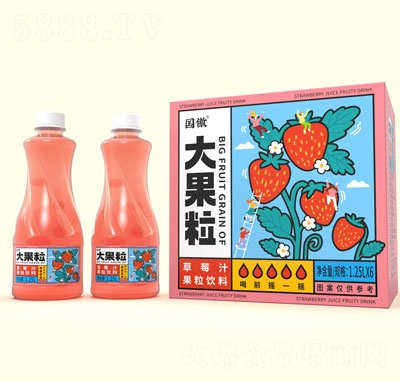 國傲大果粒草莓汁果粒飲料1.25LX6瓶