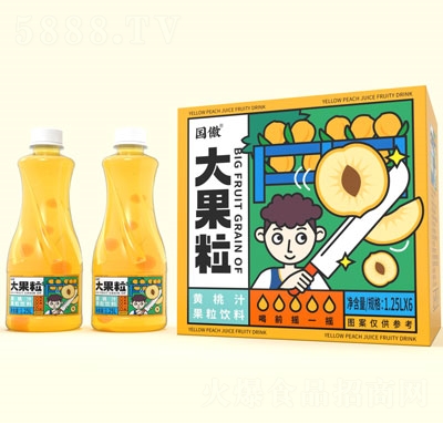 國傲大果粒黃桃汁果粒飲料1.25LX6瓶