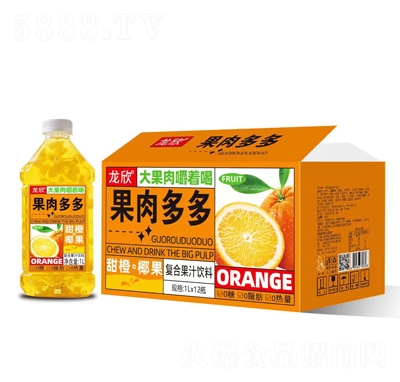 龍欣果肉多多甜橙+椰果復合果汁飲料1LX6瓶