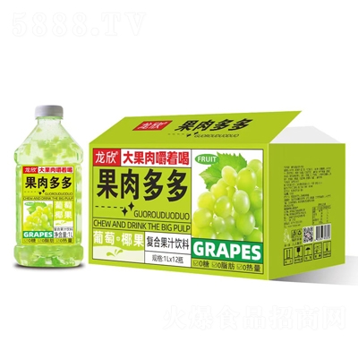 龍欣果肉多多葡萄+椰果復合果汁飲料1LX6瓶