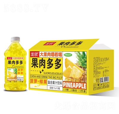 龍欣果肉多多菠蘿+椰果復合果汁飲料1LX6瓶