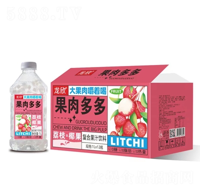 龍欣果肉多多荔枝+椰果復合果汁飲料1LX6瓶
