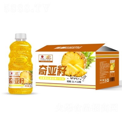 浩明奇亞籽菠蘿果粒復(fù)合果汁飲料1LX12瓶